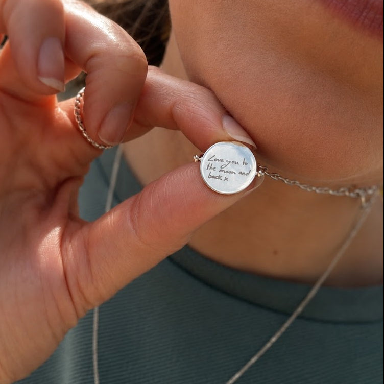 Signature Silver Engravable Circle Spin Pendant Necklace - FREE ENGRAVING