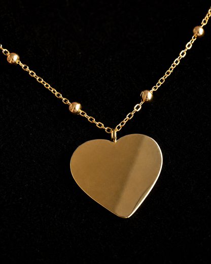 Everyday Gold Plated Large Heart Charm Ball Chain Necklace - FREE ENGRAVING