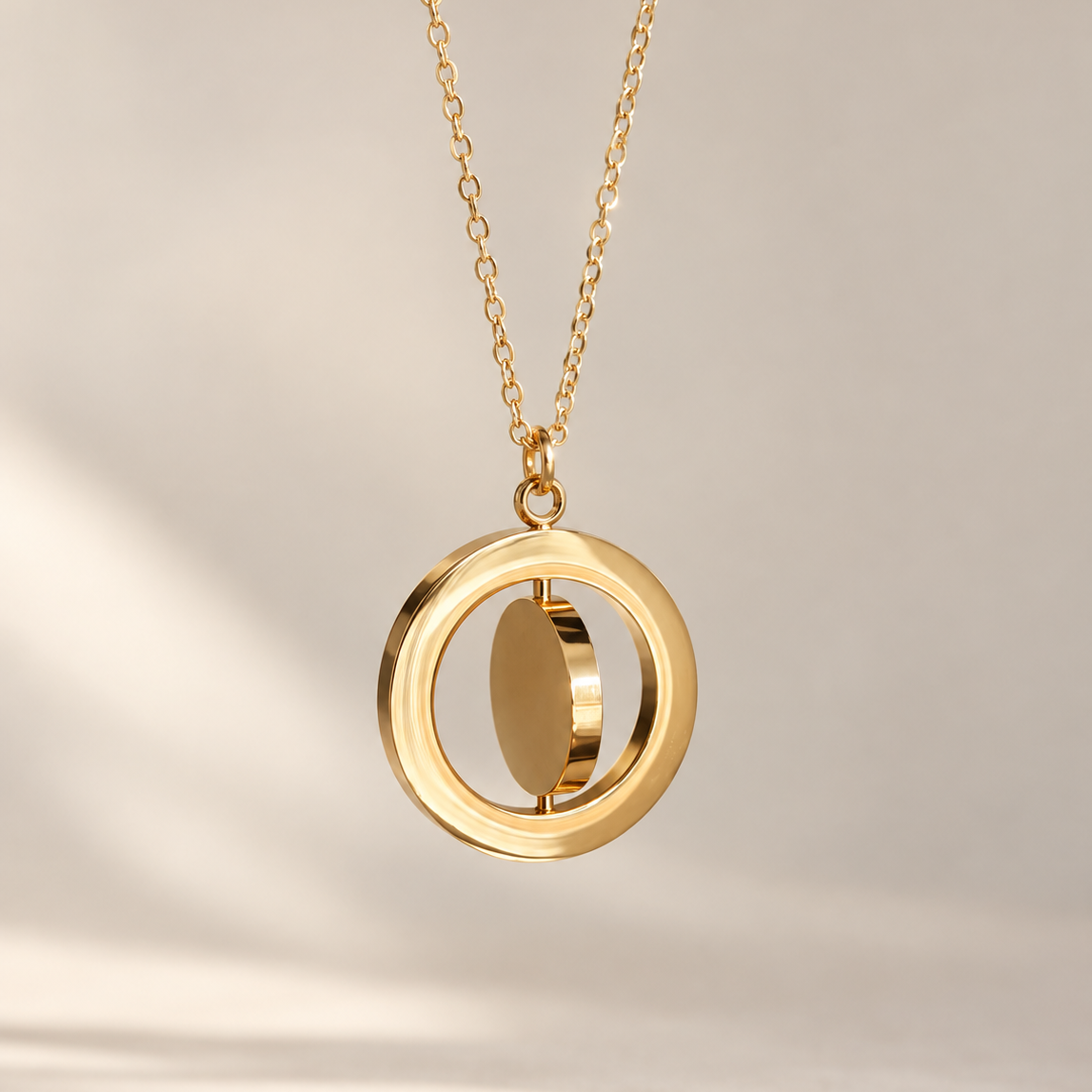 Everyday Gold Plated Spin Circle Necklace - FREE ENGRAVING