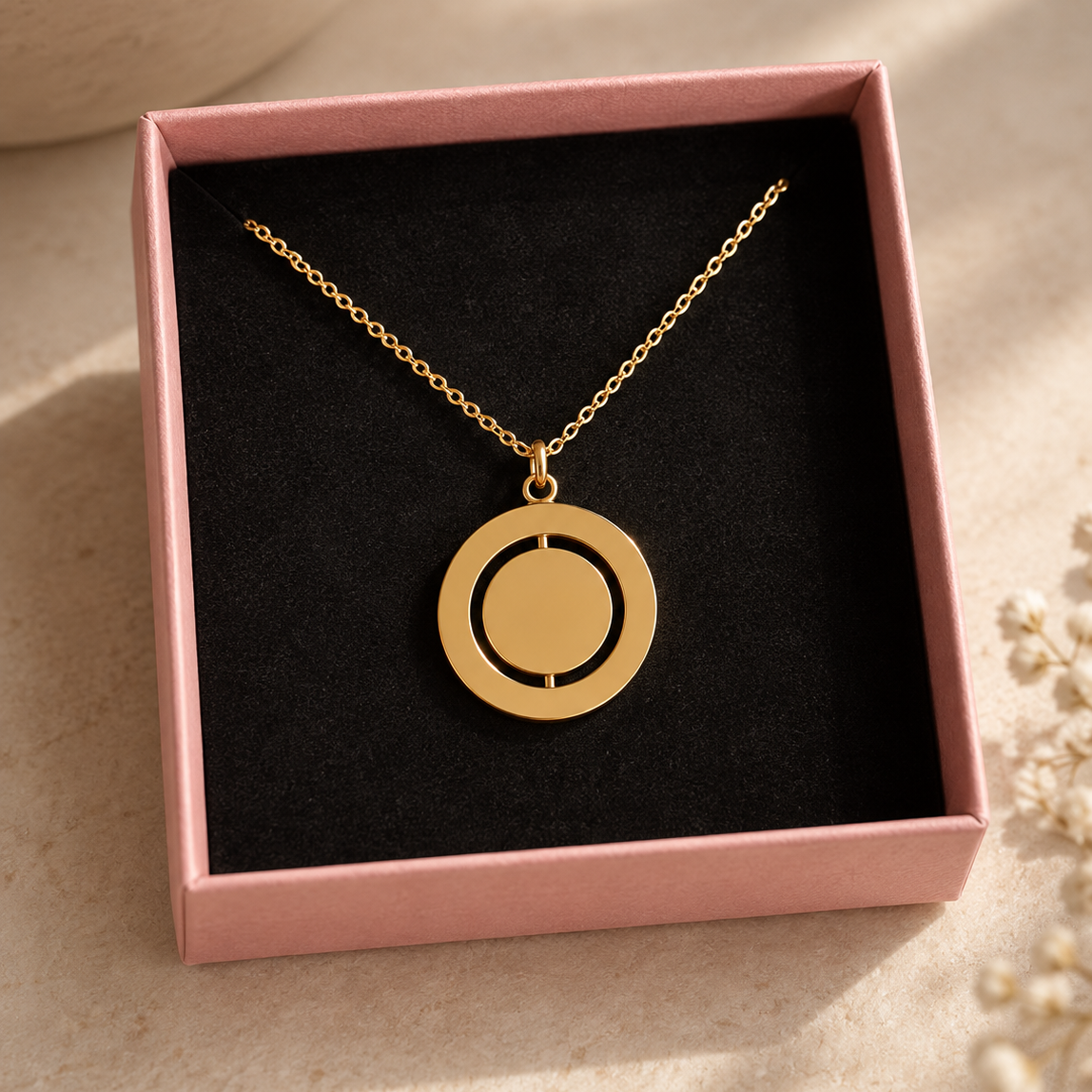 Everyday Gold Plated Spin Circle Necklace - FREE ENGRAVING