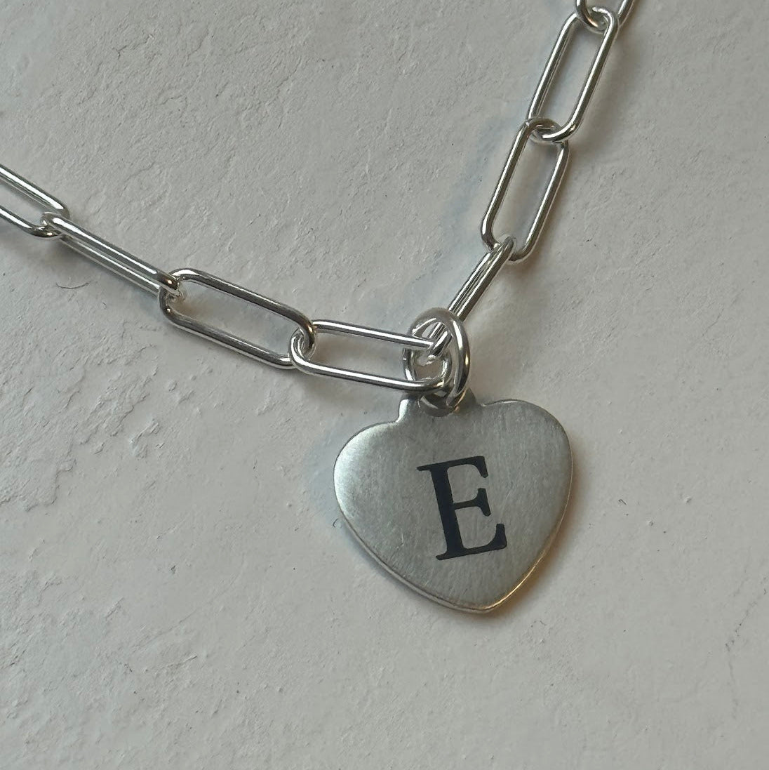 Signature Silver Paperclip Chain Heart Charm Necklace - FREE ENGRAVING