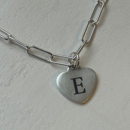 Signature Silver Paperclip Chain Heart Charm Necklace - FREE ENGRAVING