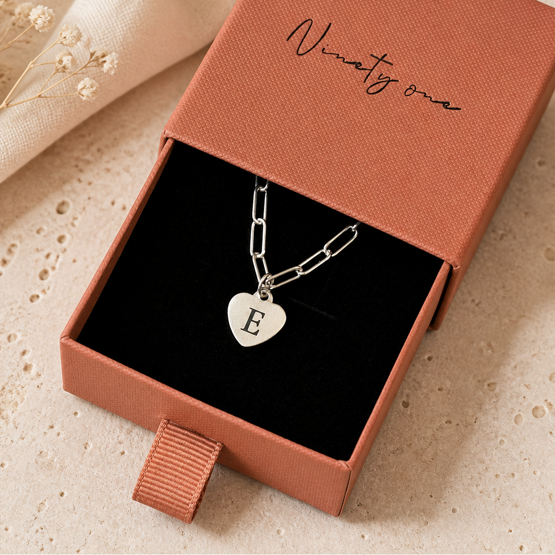 Signature Silver Paperclip Chain Heart Charm Necklace - FREE ENGRAVING